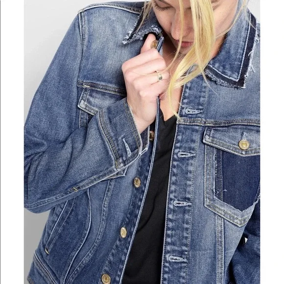 7 For All Mankind Raw Edge Collar Denim Jacket NWT - Picture 2 of 8